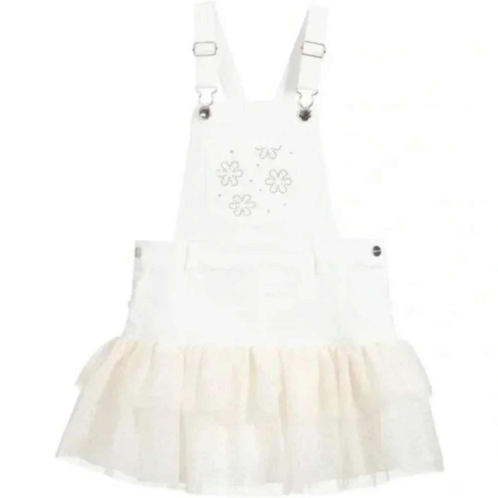 Nwt Mayoral white denim overall skirt sparkly bottom size 6 (F13)
